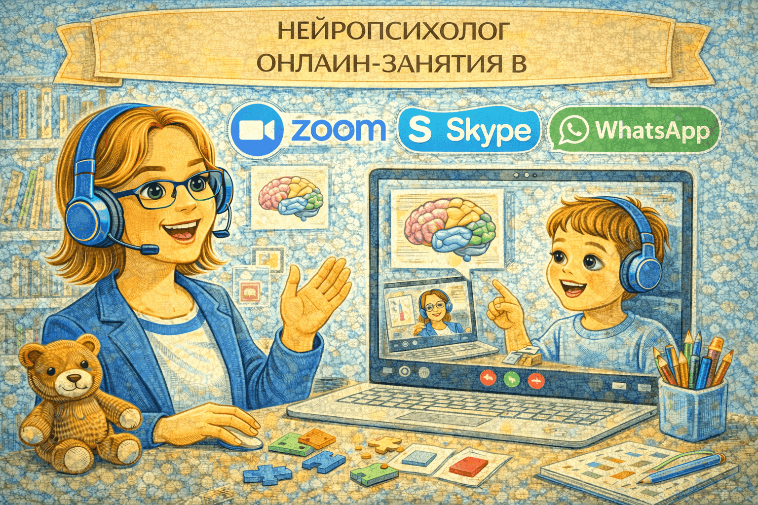 Нейропсихолог онлайн занятия в ZOOM Skype WhatsApp