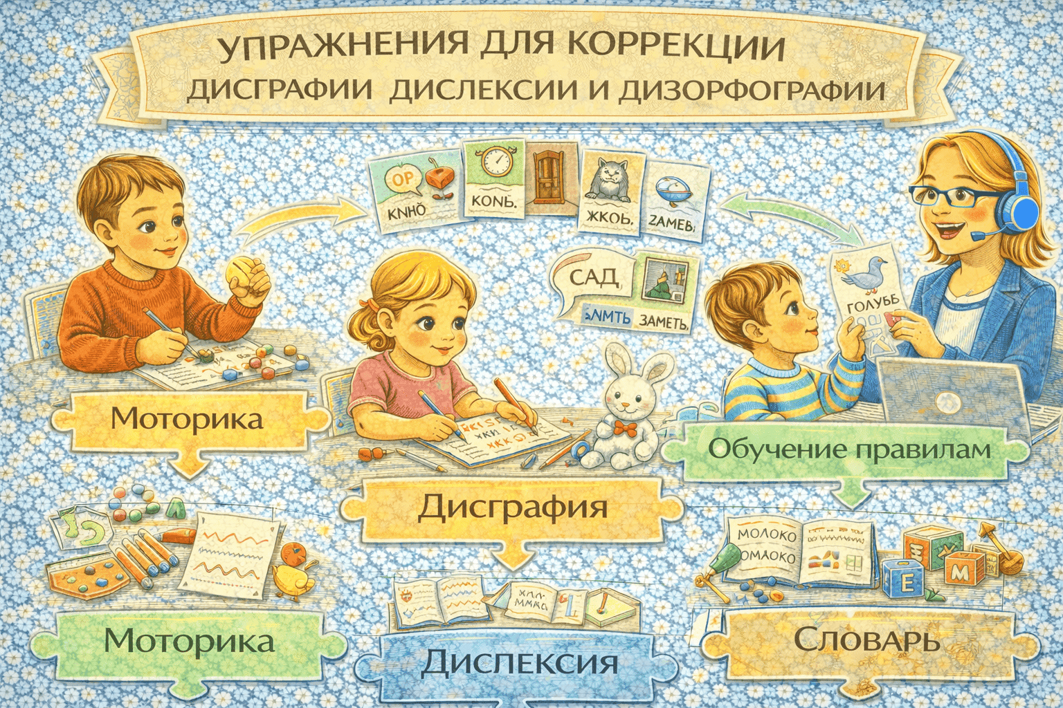 Упражнения для коррекции дисграфии, дислексии и дизорфографии
